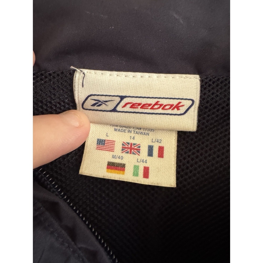 Vintage Reebok Windbreaker Jacket Men Large Navy Blue Mesh Lined Water Resistant - Picture 7 of 13